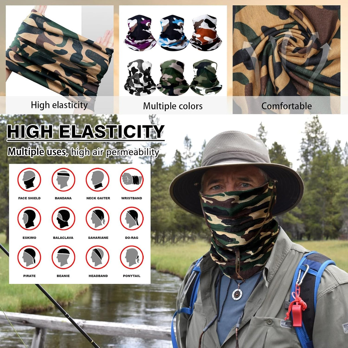 20 pcs Breathable Neck Gaiter Face Scarf Mask for Men Women Sun Protection Bandana Hiking, Cycling, Sports, Fishing