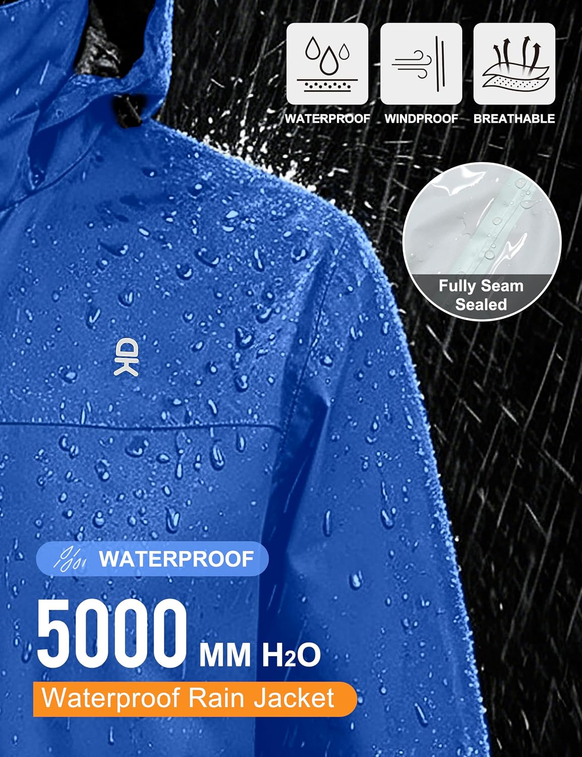 Little Donkey Andy Men's Waterproof Rain Jacket Outdoor Raincoat for Hiking