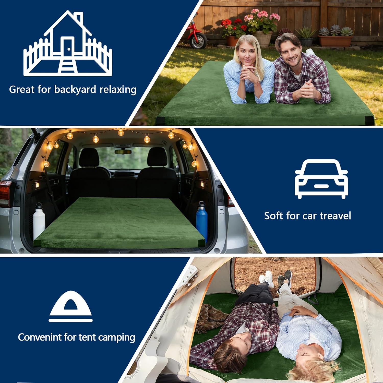 CYMULA Memory Foam Camping Mattress Pad, Sleeping Mat, Portable Roll Up Mattress for Adults, Camping Bed Pads for Sleepover, Car Bed with Travel Bag