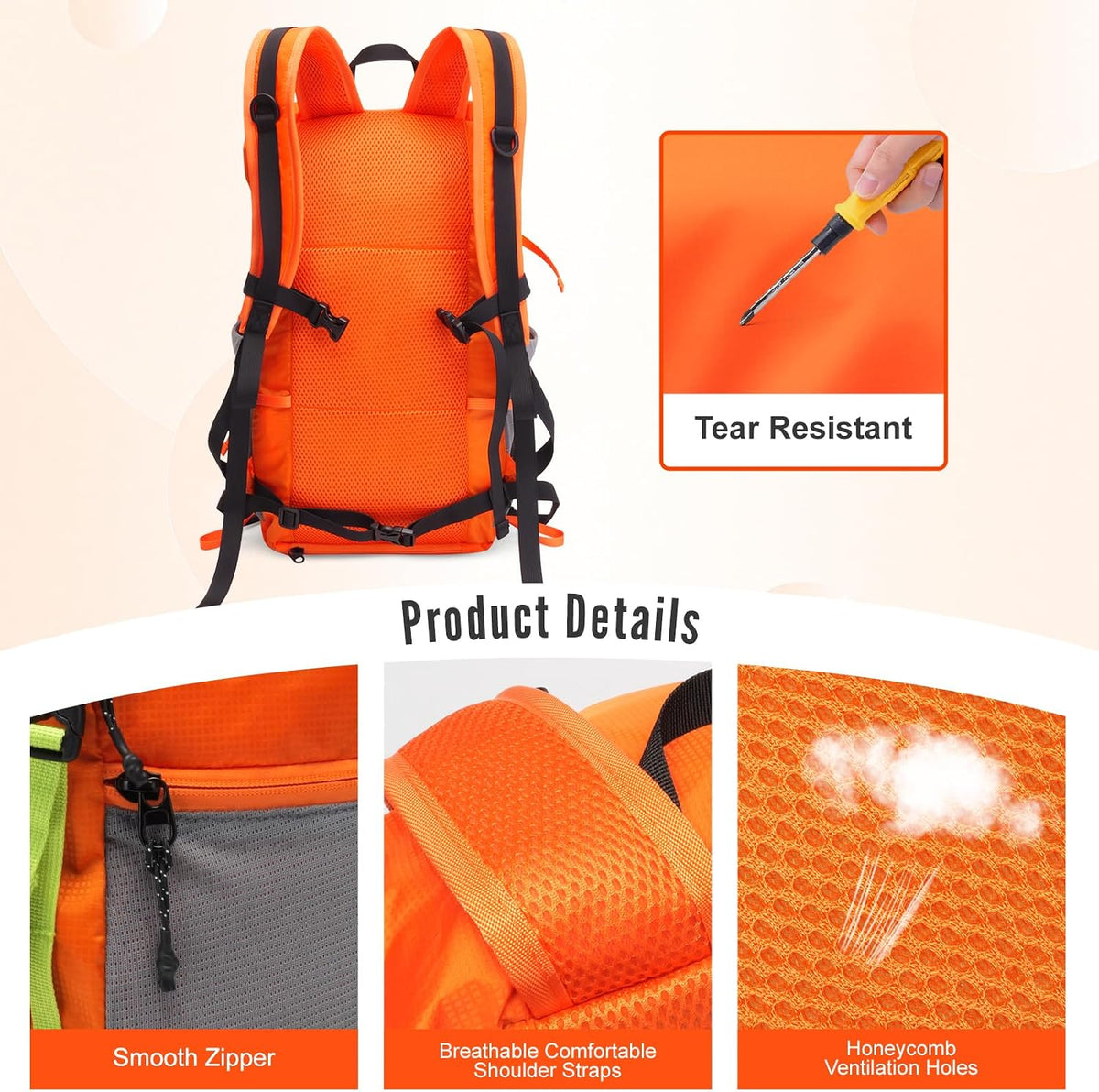 20L Hiking Backpack, Small Lightweight Daypack for Men Women,Orange