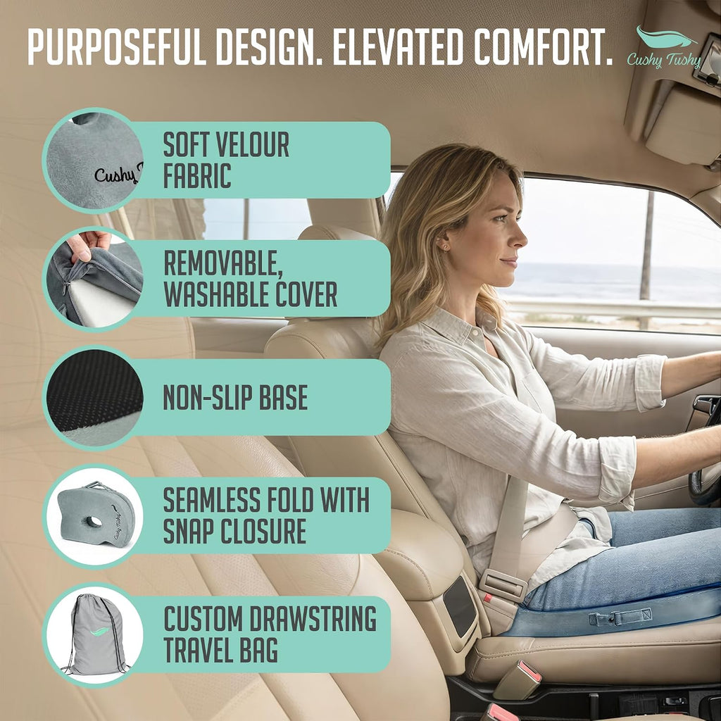 Cushy Tushy Seat Cushion | Premium Foldable Sit Bone Cushion for Pressure Relief, Hip, Hamstrings & Sciatica Comfort | Butt Pillow | Ergonomic Ischial Tuberosity Support for Home, Office & Driving