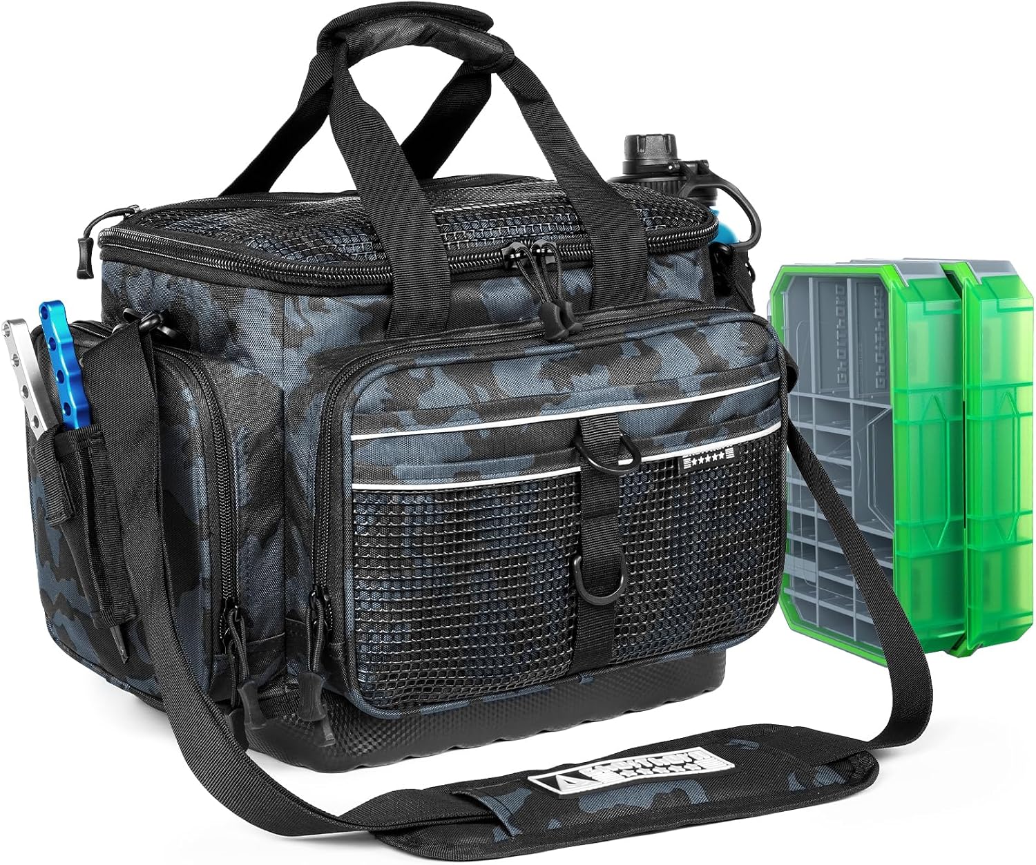 Ghosthorn Waterproof Fishing Tackle Bag with 4 3600 Boxes Lure Organizer