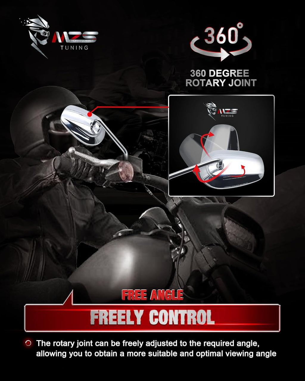 MZS Motorcycle Mirrors Chrome, M8 Touring Rear View Side Mirror Heavy Aluminium Compatible with Dyna Softail Sportster 883 1200 Road Glide King Street Glide Electra Ultra Tri CVO Vrod Ultra 1982-2026