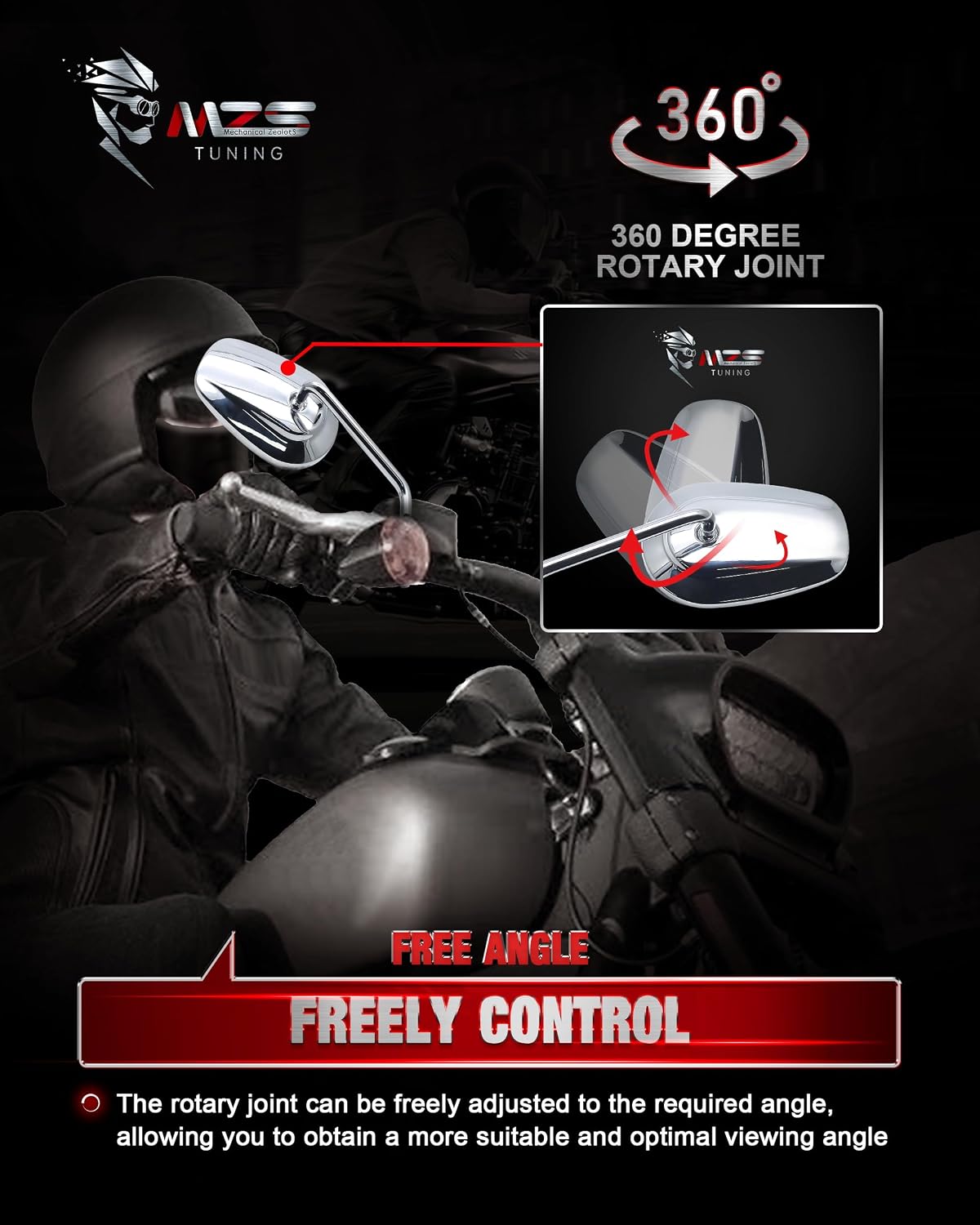 MZS Motorcycle Mirrors Chrome, M8 Touring Rear View Side Mirror Heavy Aluminium Compatible with Dyna Softail Sportster 883 1200 Road Glide King Street Glide Electra Ultra Tri CVO Vrod Ultra 1982-2026