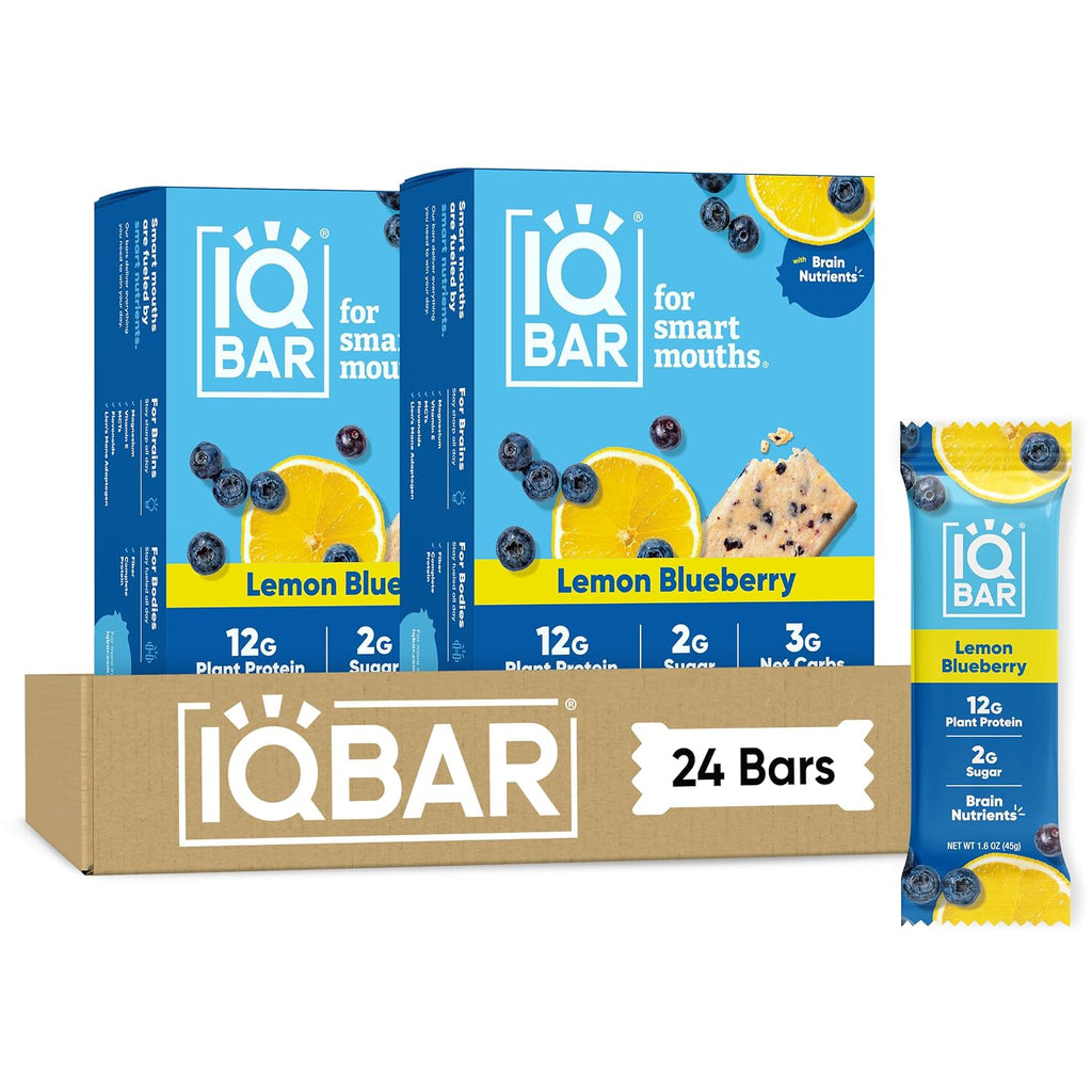 IQBAR Clean Protein Bars, Low Sugar Keto, Lemon Blueberry 24-Count