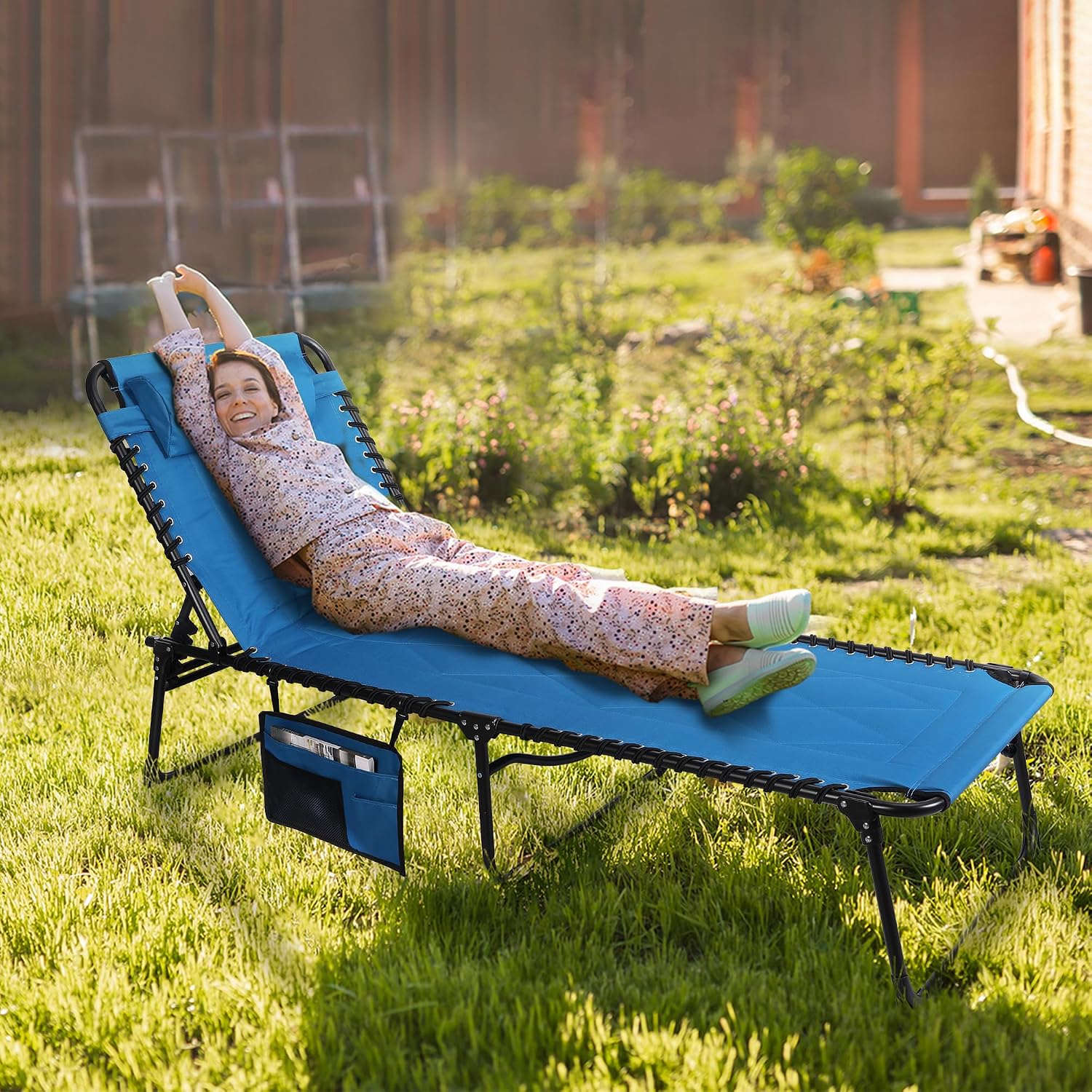 VILLEY Oversized Padded Chaise Lounge with Cushion, Foldable Recliner