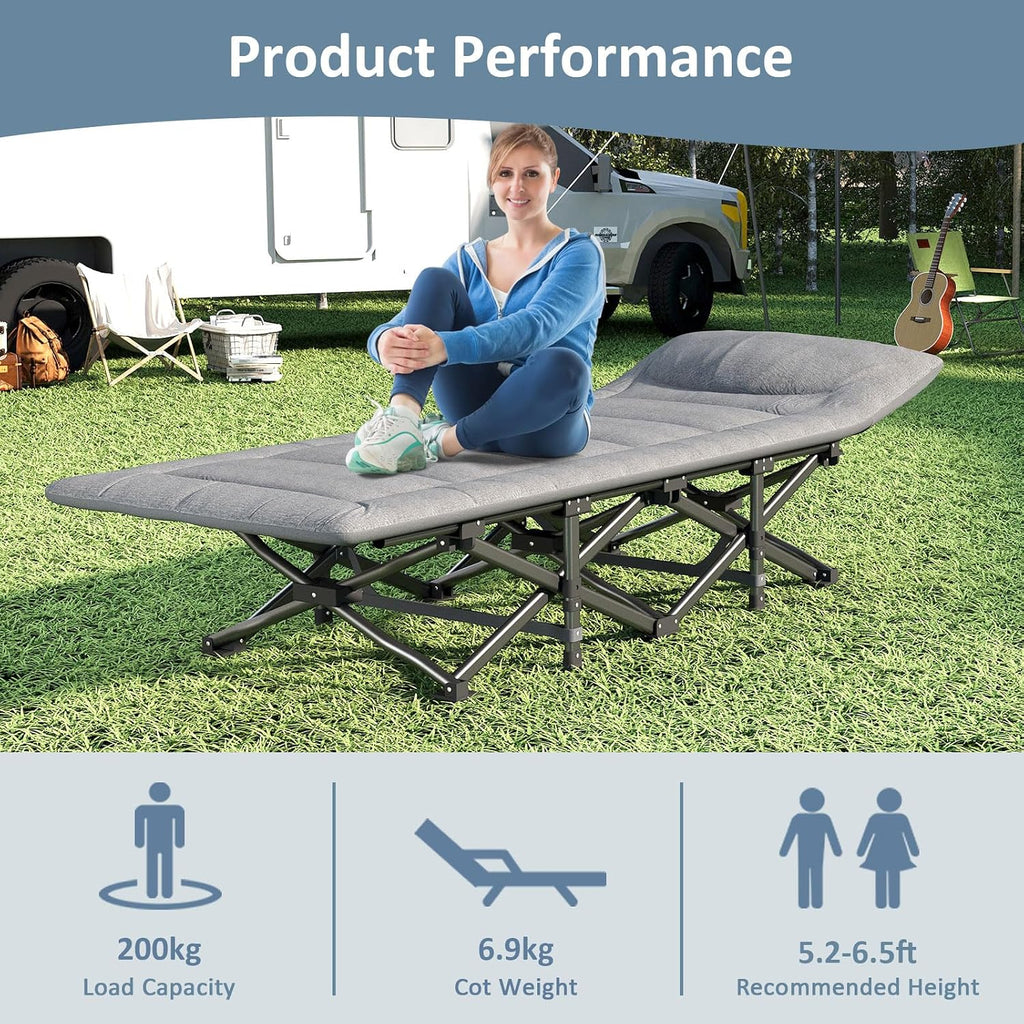 Mopaicot Camping Cot, Folding Cot Bed for Adults with Mattress and Pillow