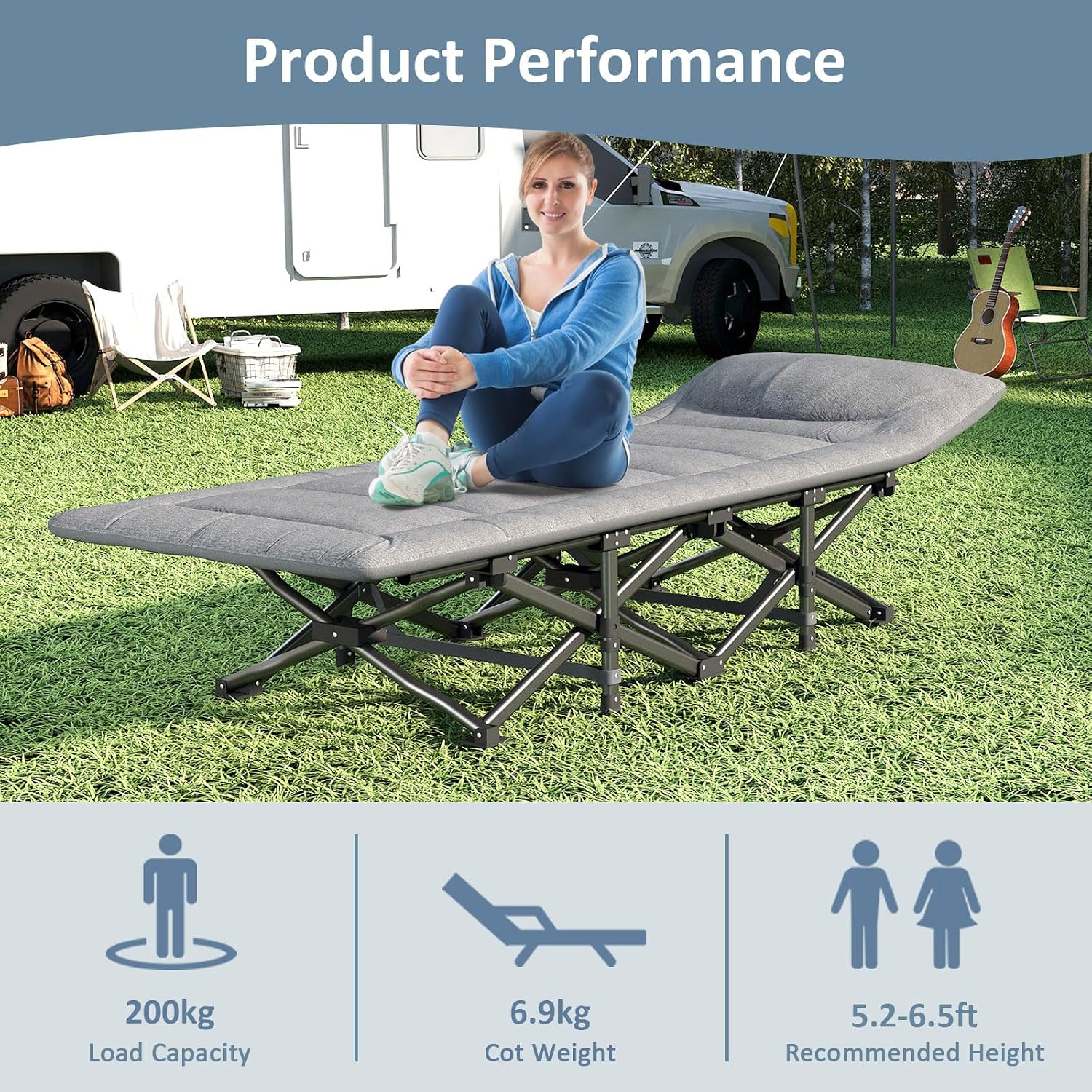 Mopaicot Camping Cot, Folding Cot Bed for Adults with Mattress and Pillow