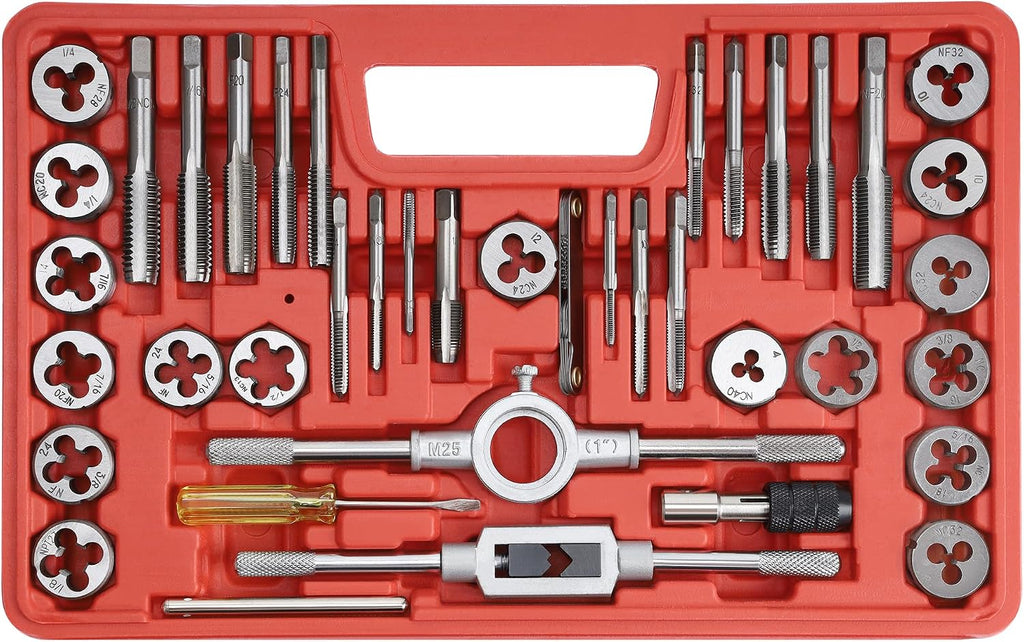 Anfrere 40pcs SAE Tap and Die Set, SAE Standard Rethreading Tool Kit