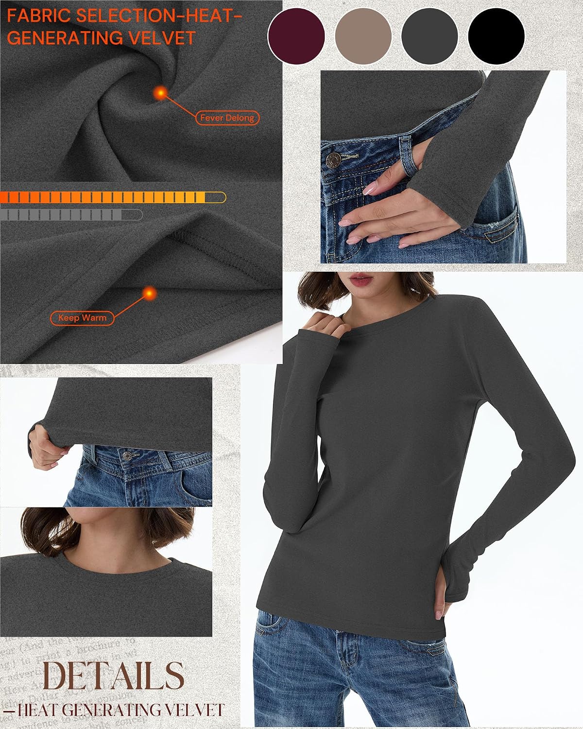 Neer 4 Pack Women's Thermal Fleece Lined Shirts Warm Base Layer
