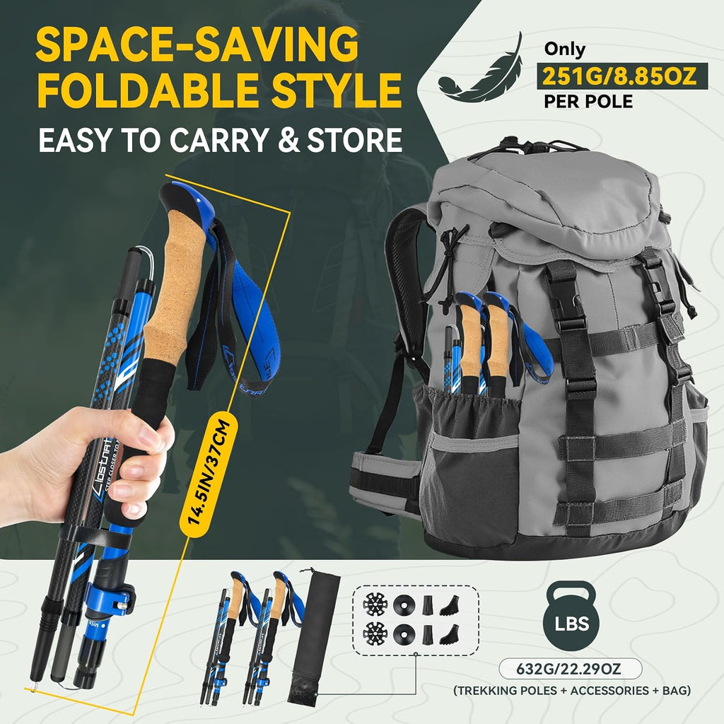 Clostnature Carbon Fiber Collapsible Trekking Poles for Hiking, Walking