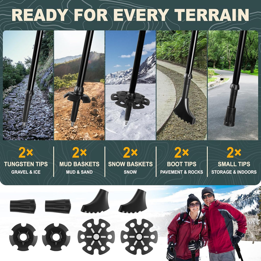 Trekking Poles for Hiking, 2Pcs Aircraft-Grade Aluminum Alloy Walking Sticks for Hiking, Hiking Sticks with EVA Foam Grip, Hiking Poles Collapsible Lightweight for Trekking, Camping
