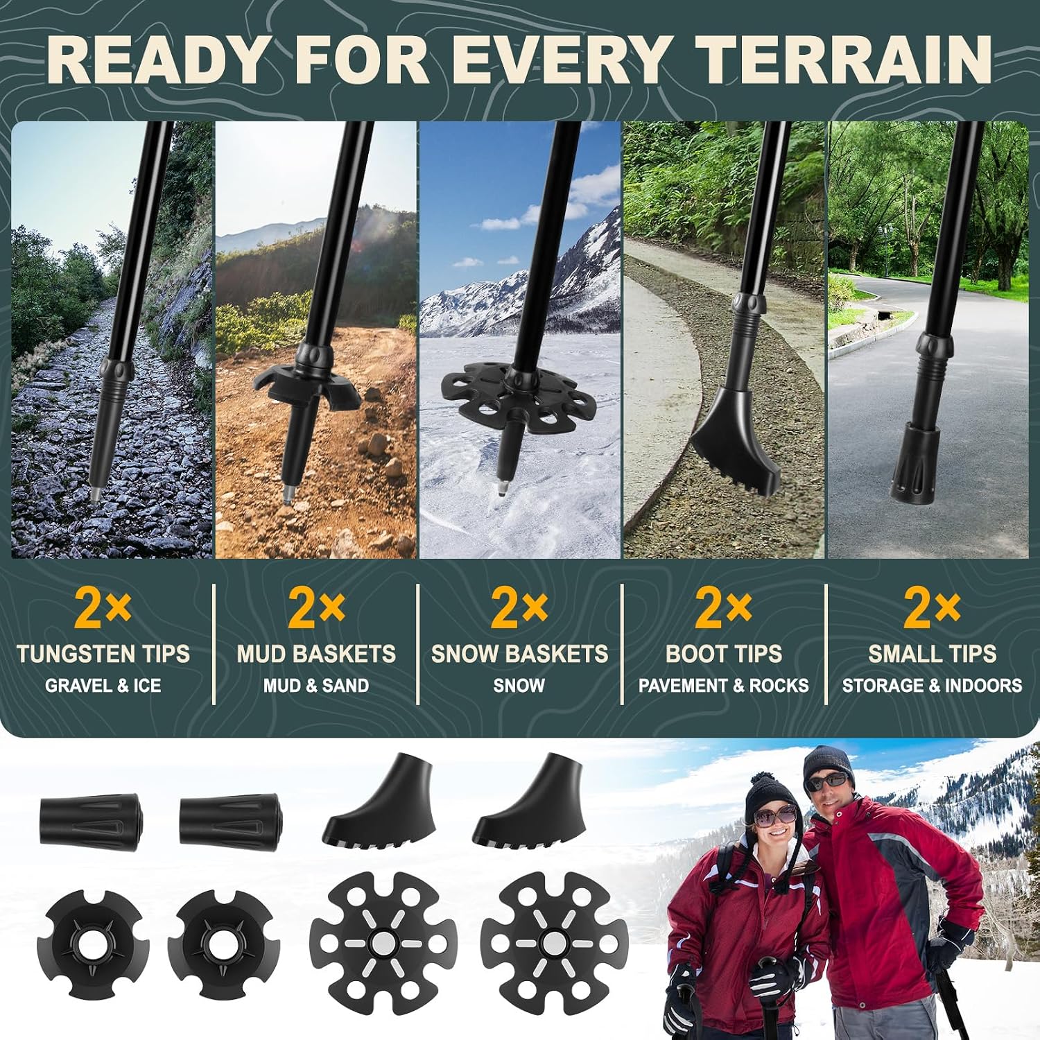 Trekking Poles for Hiking, 2Pcs Aircraft-Grade Aluminum Alloy Walking Sticks for Hiking, Hiking Sticks with EVA Foam Grip, Hiking Poles Collapsible Lightweight for Trekking, Camping