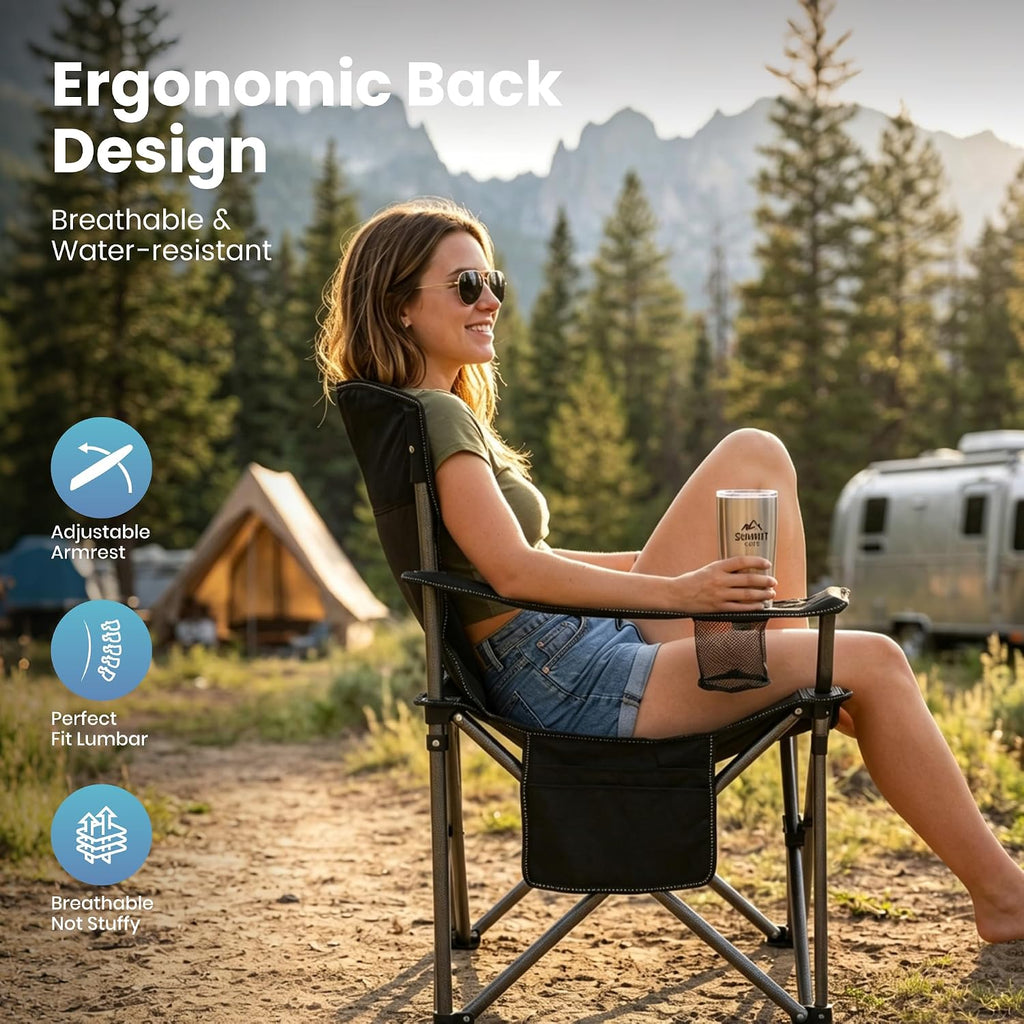 2 Pack Oversized Folding Camping Chairs Lawn Chairs Support 450 LBS Black