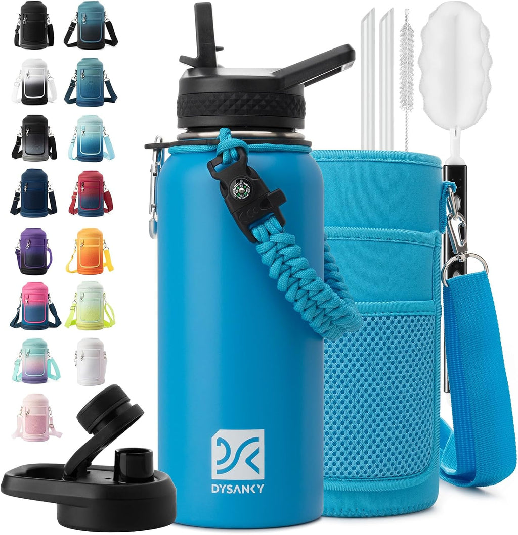 DYSANKY Insulated Water Bottle | Thickened Stainless Steel for Gym and Hiking with Straw, Carrier Bag, Handle Strap | BPA-Free 87 oz