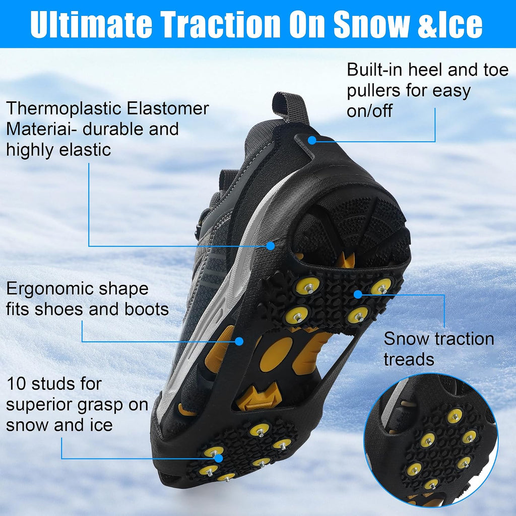 2 Pairs Ice Cleats Snow Traction Grips Crampons for Boot Ice Shoes 10 Studs