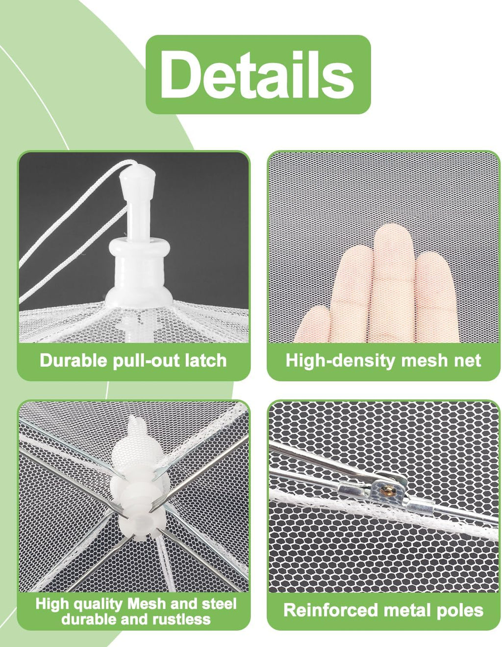 Food Covers for Outside - 2 Extra Large (40 x 25 in) & 6 Large (17 x 17 in) Pop-Up Umbrella Screen Tents- Breathable Outdoor Mesh Food Covers & Picnic Essentials - Collapsible Mesh Food Tent