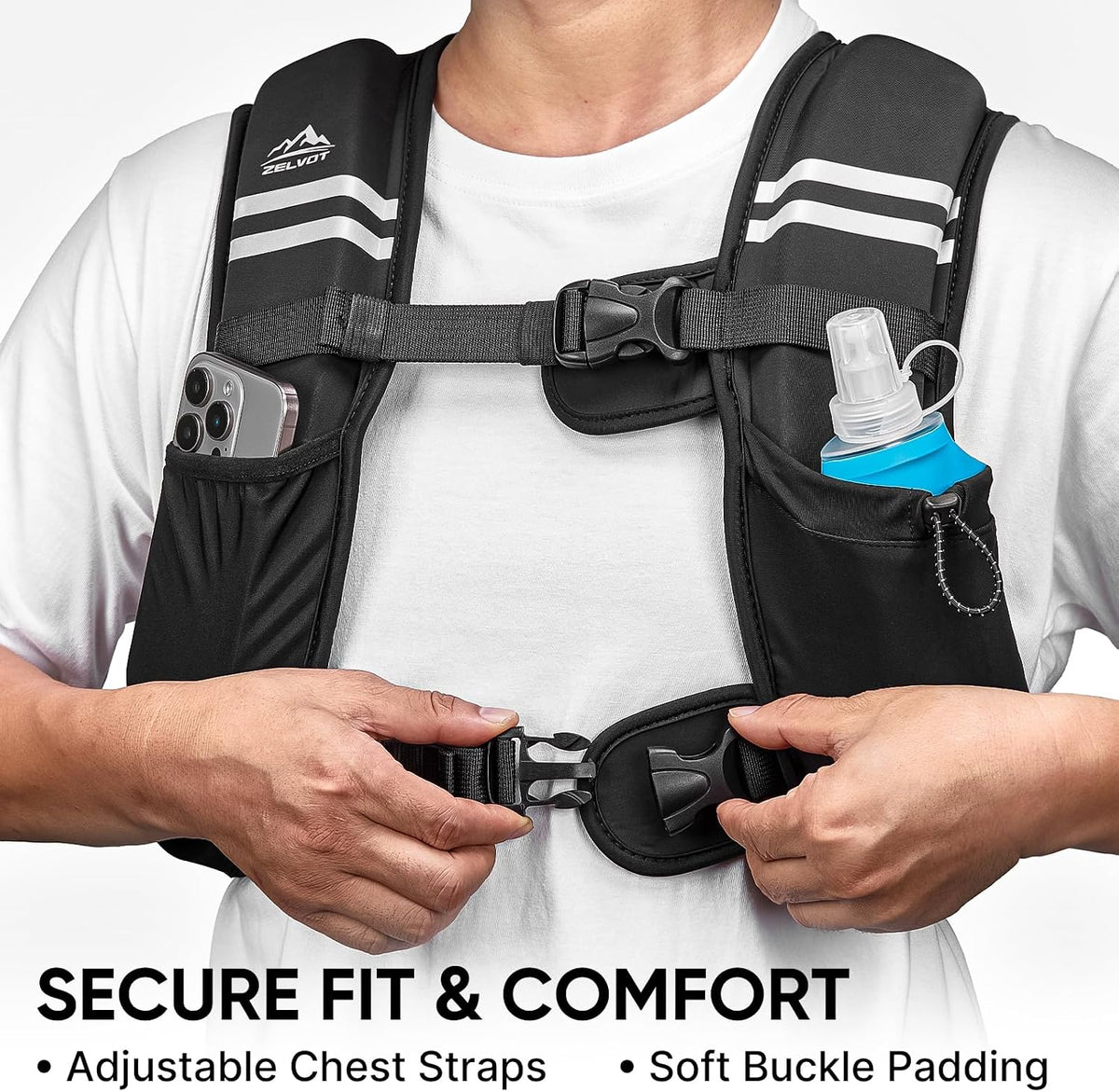 Zelvot Weighted Vest with 500ml Soft Flask and Phone Holder, 8lb/12lb/16lb
