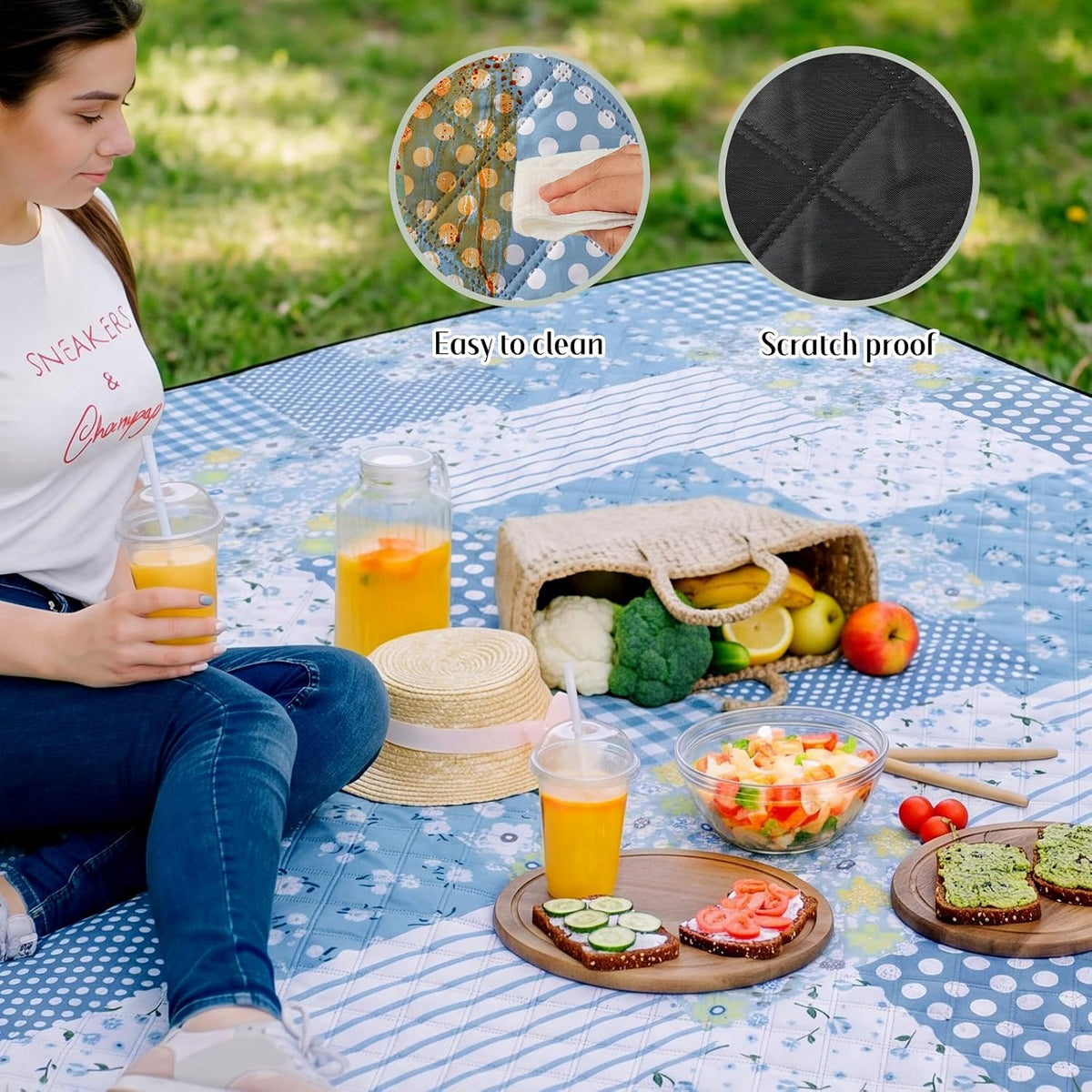 Lumina 80x80 Picnic Blanket Waterproof Floral Beach Camping Quilted