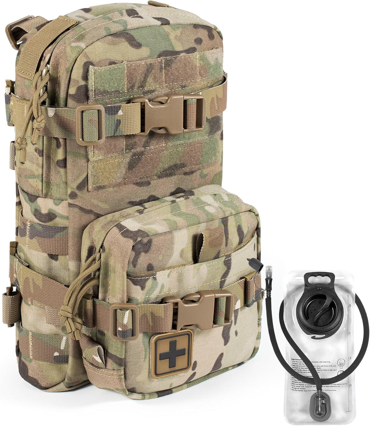 Tactical Small MOLLE Hydration Pack Outdoor Water Bladder Carrier Pack for Vest Backpack(Camo+Bladder)