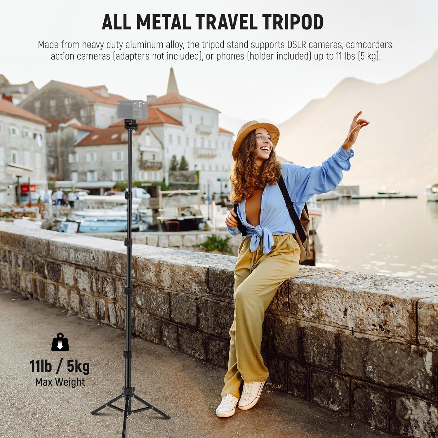 NEEWER Basic Phone Tripod for iPhone & Camera w/Remote & Phone Holder, 66" Metal Selfie Stick Travel Vlog Cell Phone Stand, Portable Camera Cellphone Holder Mount for Video Recording Filming, TS03