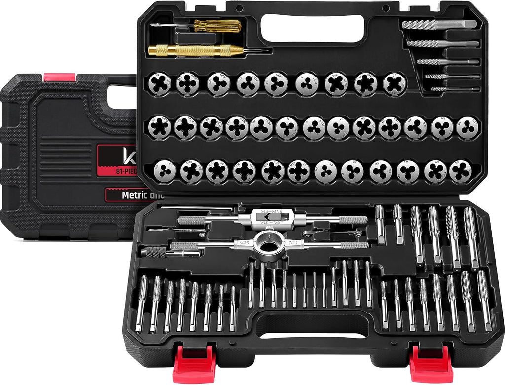Kolvoii 81-Piece SAE Metric Tap and Die Set M3-M12#4-1/2", GCr15 Steel