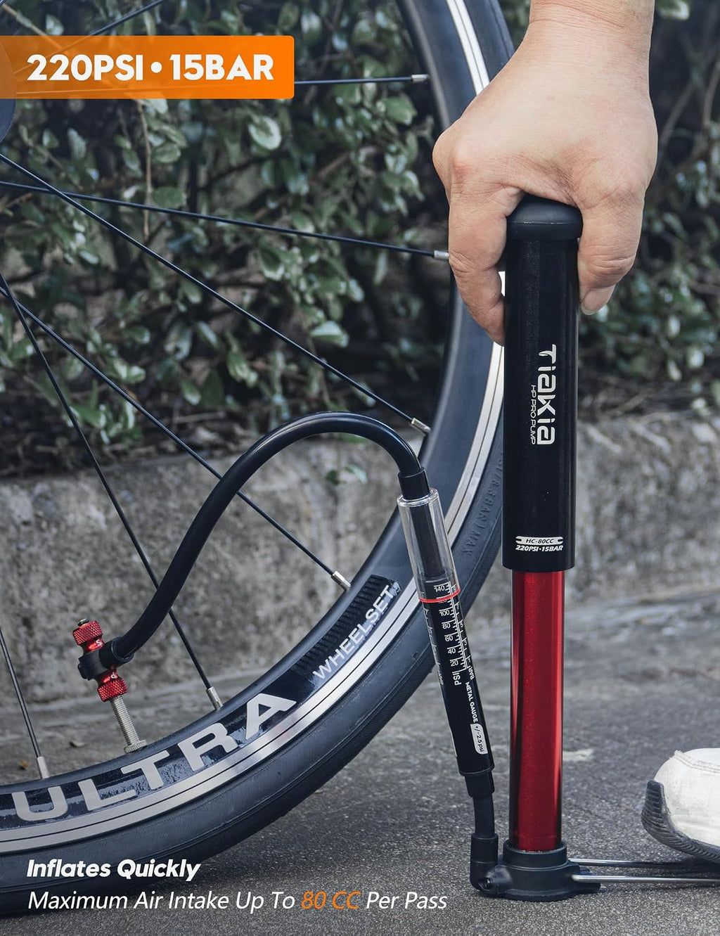 Tiakia Bike Floor Pump with Gauge, Bike Pump for Road Mountain Bikes