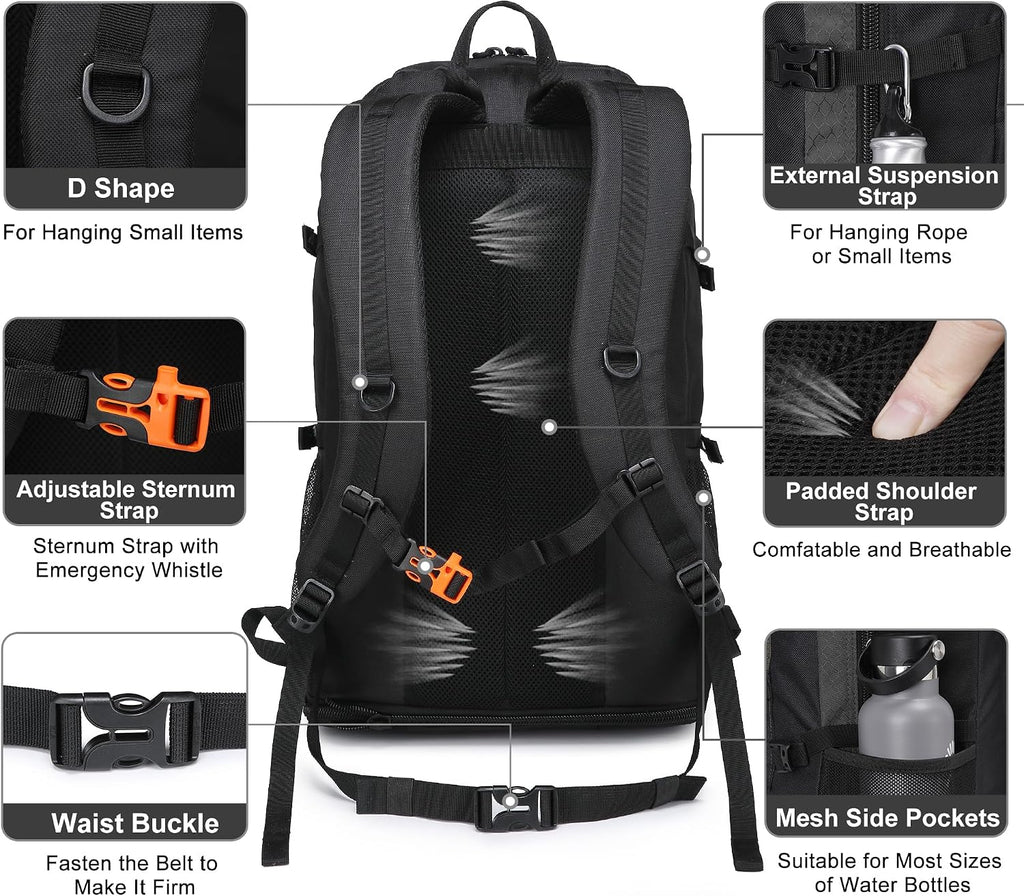 40L/50L Expandable Hiking Backpack for Men & Women，Camping Backpack