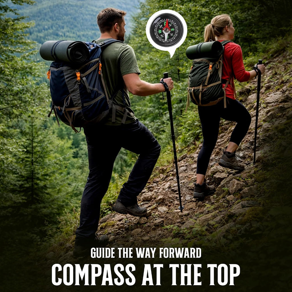 Trekking Poles Hiking Stick with Camping Essentials Kit - Hiking Poles Collapsible Lightweight for Camping, Mountaining -Hiking Backpack Walking Stick with Compass, Bag - Backpacking Essentials