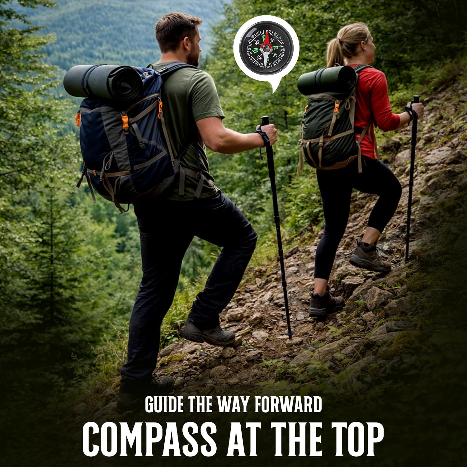 Trekking Poles Hiking Stick with Camping Essentials Kit - Hiking Poles Collapsible Lightweight for Camping, Mountaining -Hiking Backpack Walking Stick with Compass, Bag - Backpacking Essentials