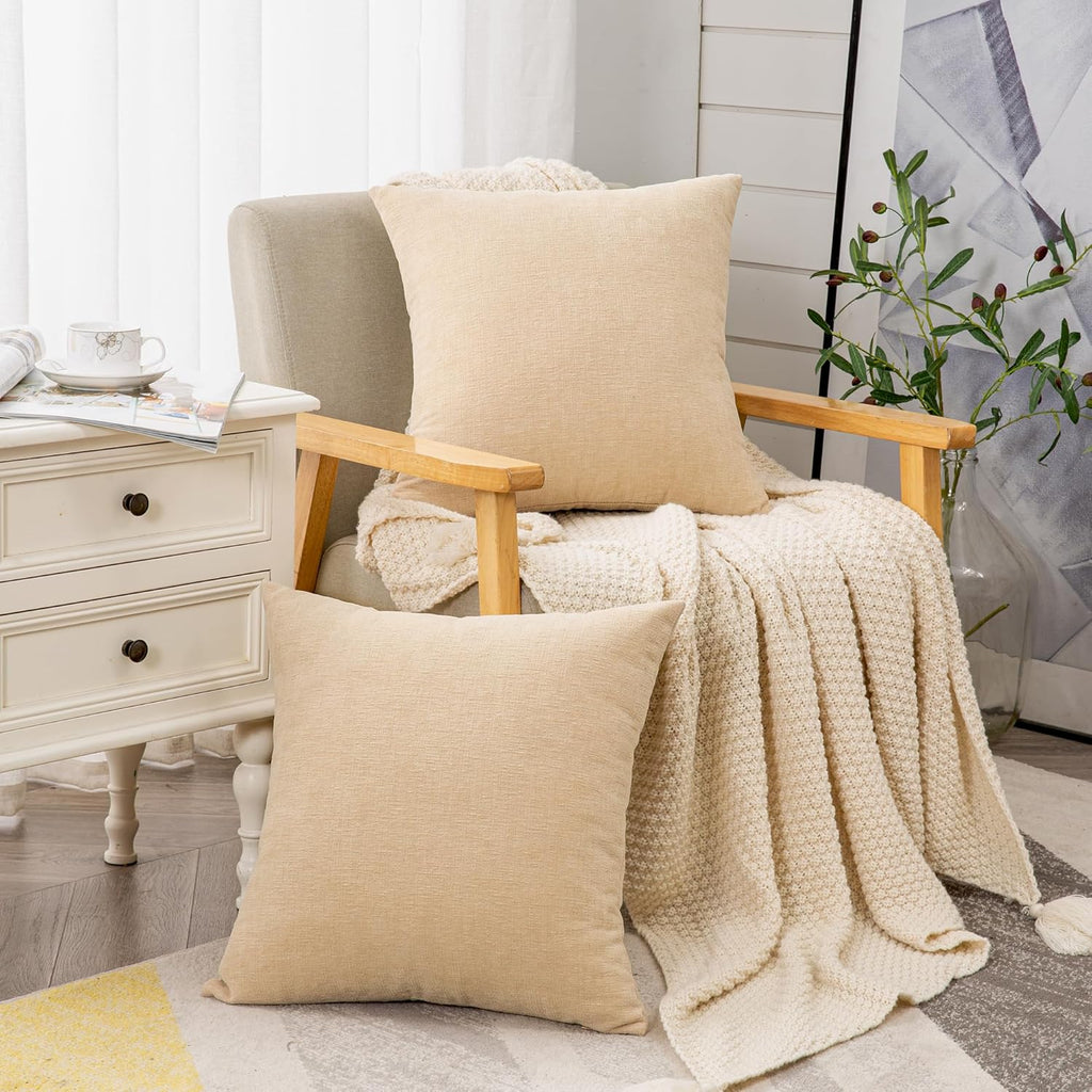GAWAMAY Decorative Couch Throw Pillow Covers 18x18 Inch Set of 2 Beige