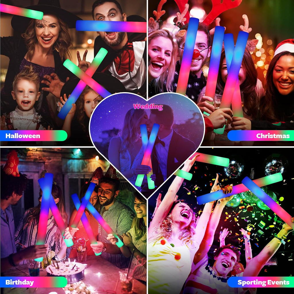 wellent 220 PCS LED Foam Glow Sticks Bulk, Glow in the Dark Party Supplies with 3 Modes Colorful Flashing, Neon Party Favors for Birthday, Wedding, Carnival, Concert, New Year