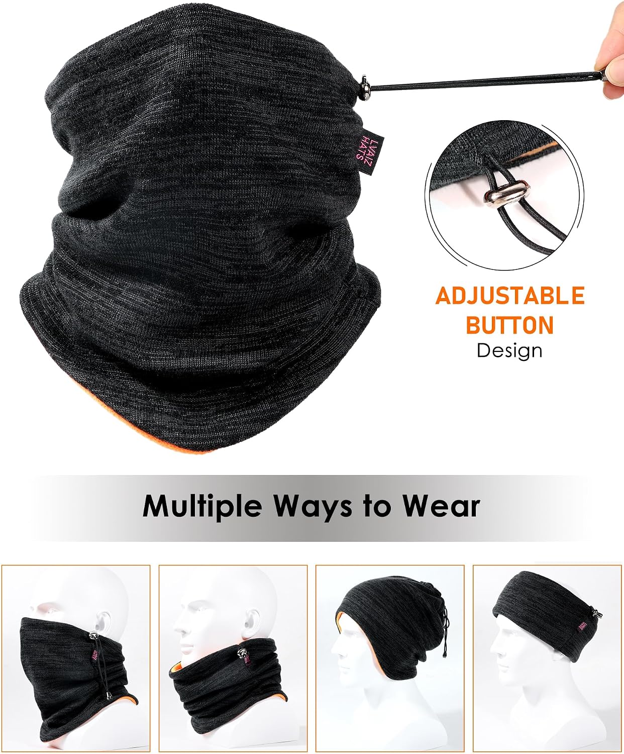 Winter Beanie Hat Scarf Set for Men Women Fleece Lined Warm Windproof Ski