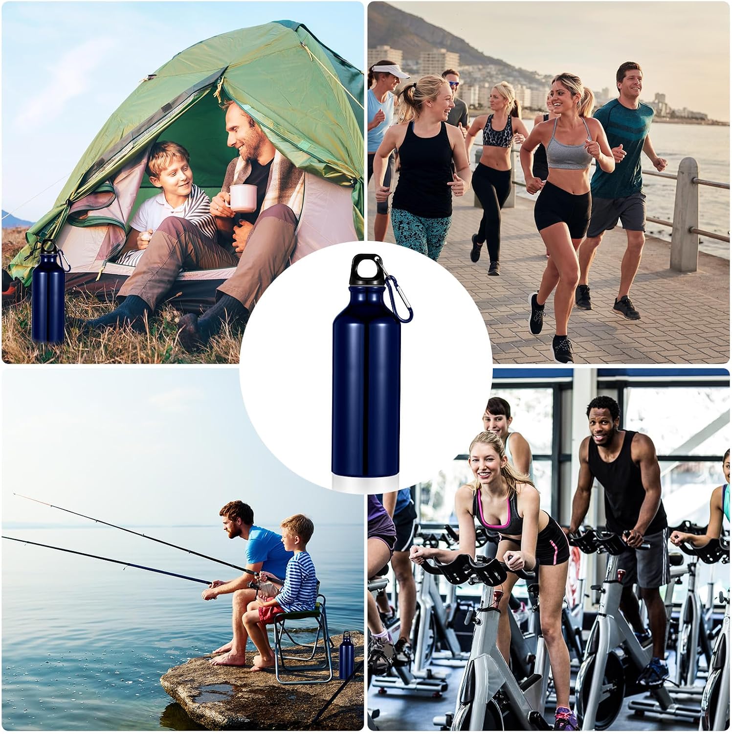 24 Pcs Aluminum Water Bottle 17oz Aluminum Reusable Bottles with Clips Sports Lightweight Water Multipack Easy Carry Leakproof Travel for Gym Hiking Cycling Sports Outdoor(Dark Blue)