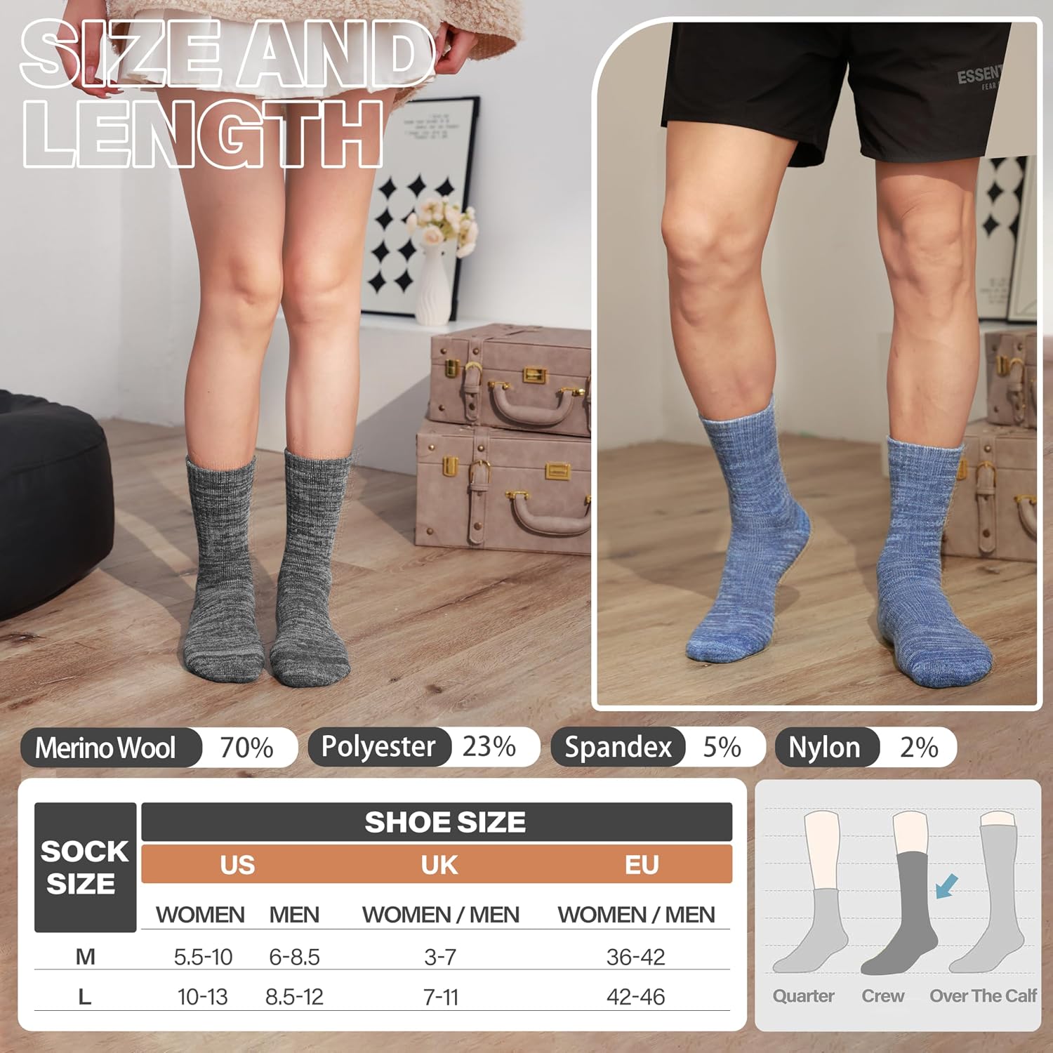 Anlisim Merino Wool Hiking Socks, Boot Crew Work Socks for Women Men
