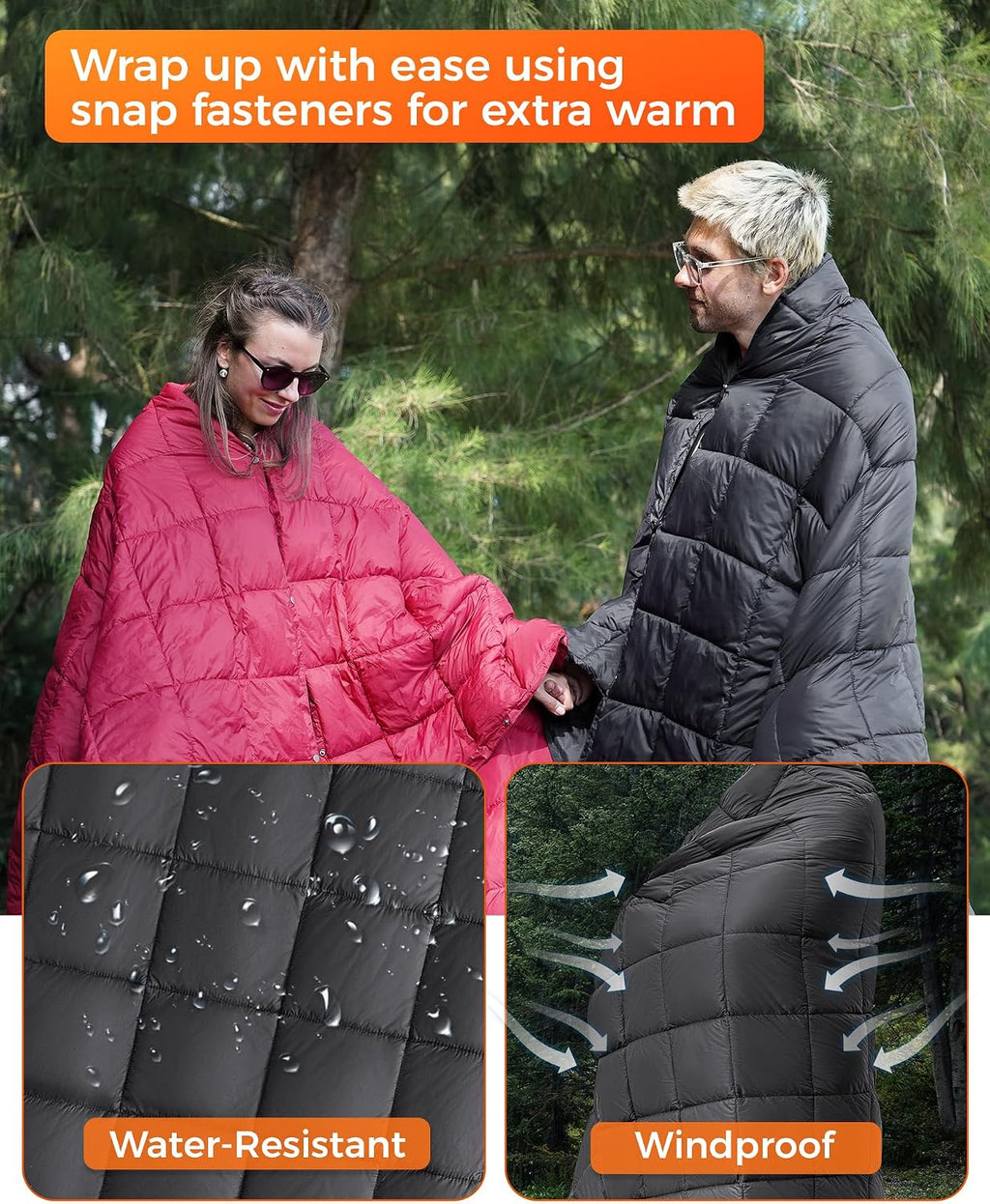 KingCamp Ultralight Camping Blanket, Wearable Packable Blanket 69" x 53"