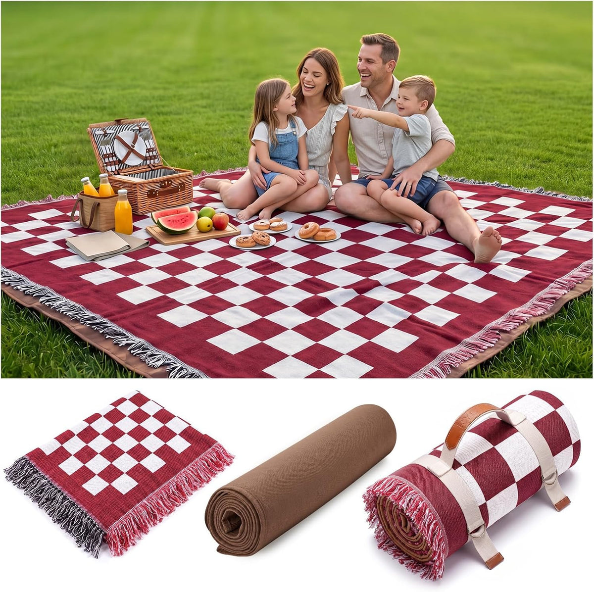 RYCHIC 2 in 1 Extra Large Boho Beach Blanket Towel Picnic Rug Camp Mat Family Trip Essentials Summer Vacation Must Have Travel Accessories Lake Day Necessities Thing Need Gear Gift Item Gadget 2026