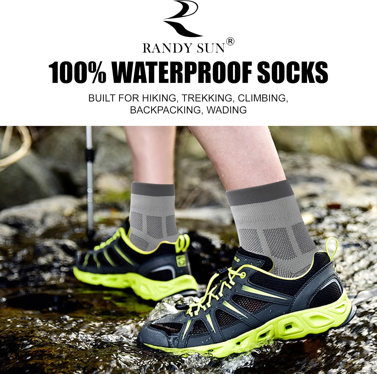 RANDY SUN Waterproof Socks, Unisex Hiking Wading Trail Running Kayaking Crew Socks