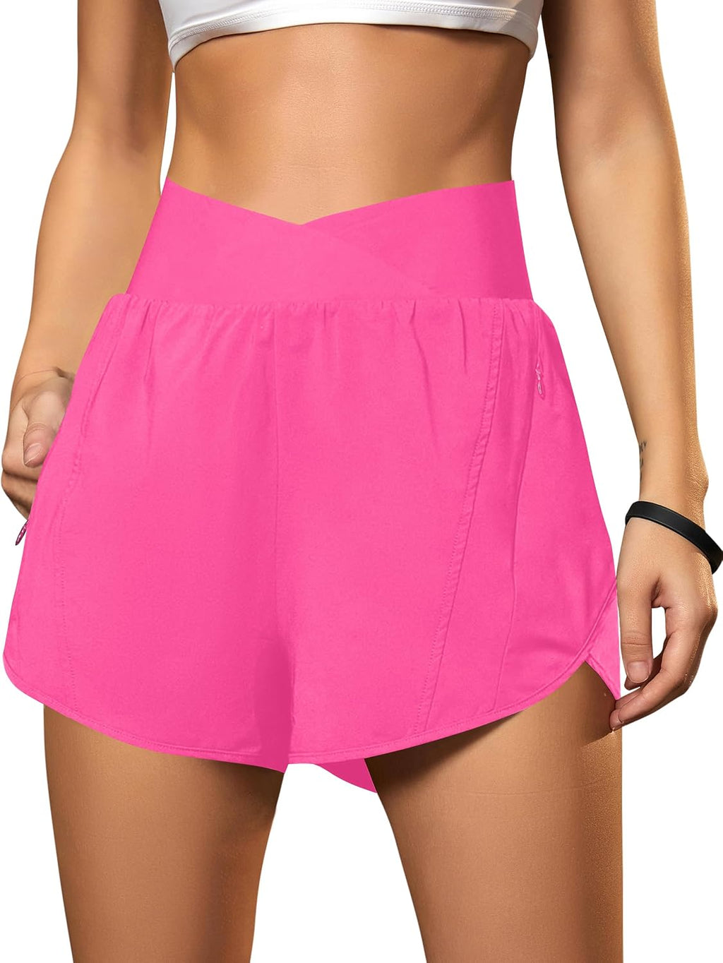 Blooming Jelly Women's Athletic Running Shorts Crossover Gym Workout Shorts