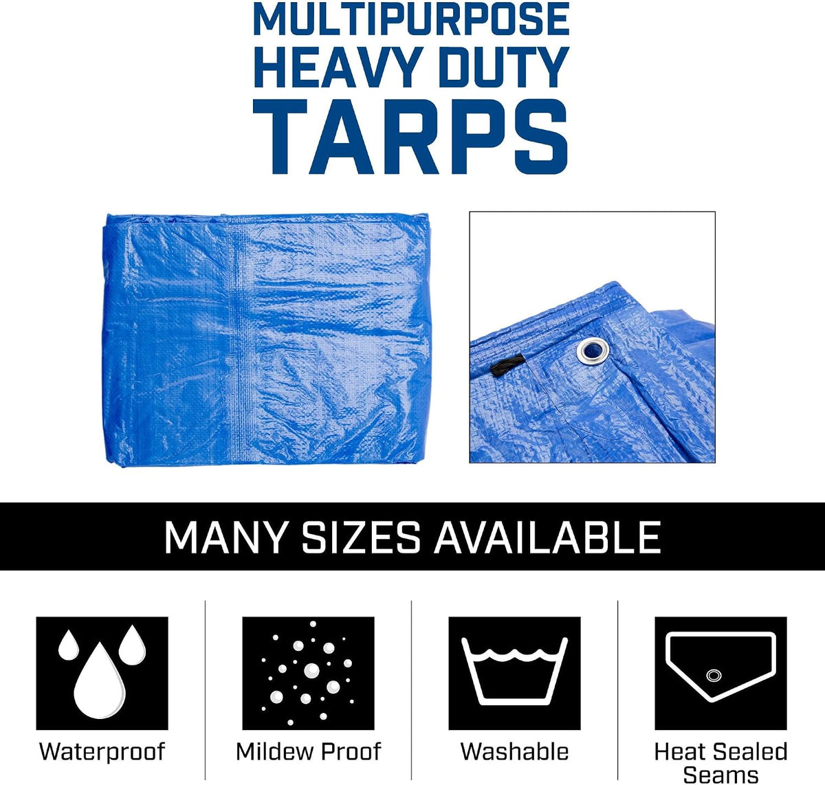 Grizzly Tarps by B-Air 10' x 14' Large Multi-Purpose Waterproof Heavy Duty Poly Tarp with Grommets Every 36", 8x8 Weave, 5 Mil Thick, for Home, Boats, Cars, Camping, Protective Cover, Blue