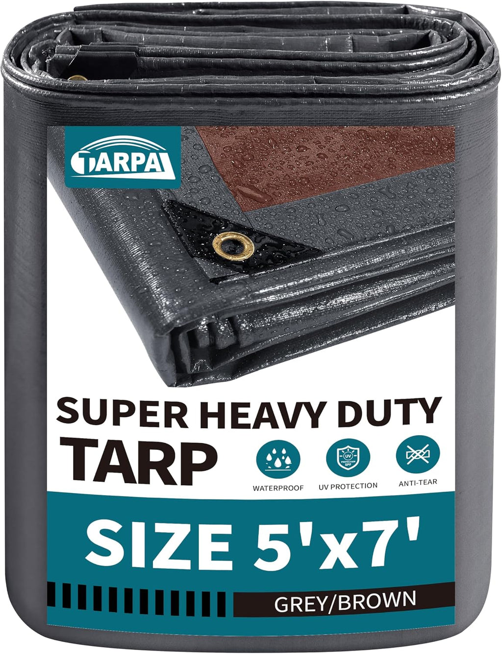 TARPAL tarp 5x7 Feet Super Heavy Duty Tarps Cover 20mil,Grey/Brown tarp