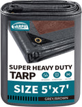 TARPAL tarp 5x7 Feet Super Heavy Duty Tarps Cover 20mil,Grey/Brown tarp