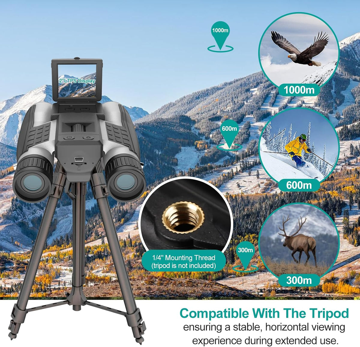 ZZSTAR 2 in 1 Digital Binoculars with Camera, Large View, 2" LCD Display & Recording, Binoculars for Adults High Powered, Low Light Night Vision Binoculars for Bird Watching/Hunting/Sporting/Travel