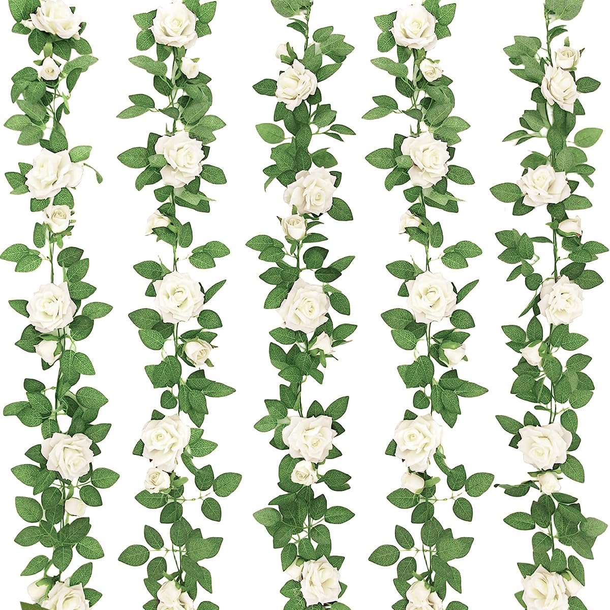 ZIFTY 5Pcs 34FT Flower Garland White Artificial Rose Vine Wedding Decor