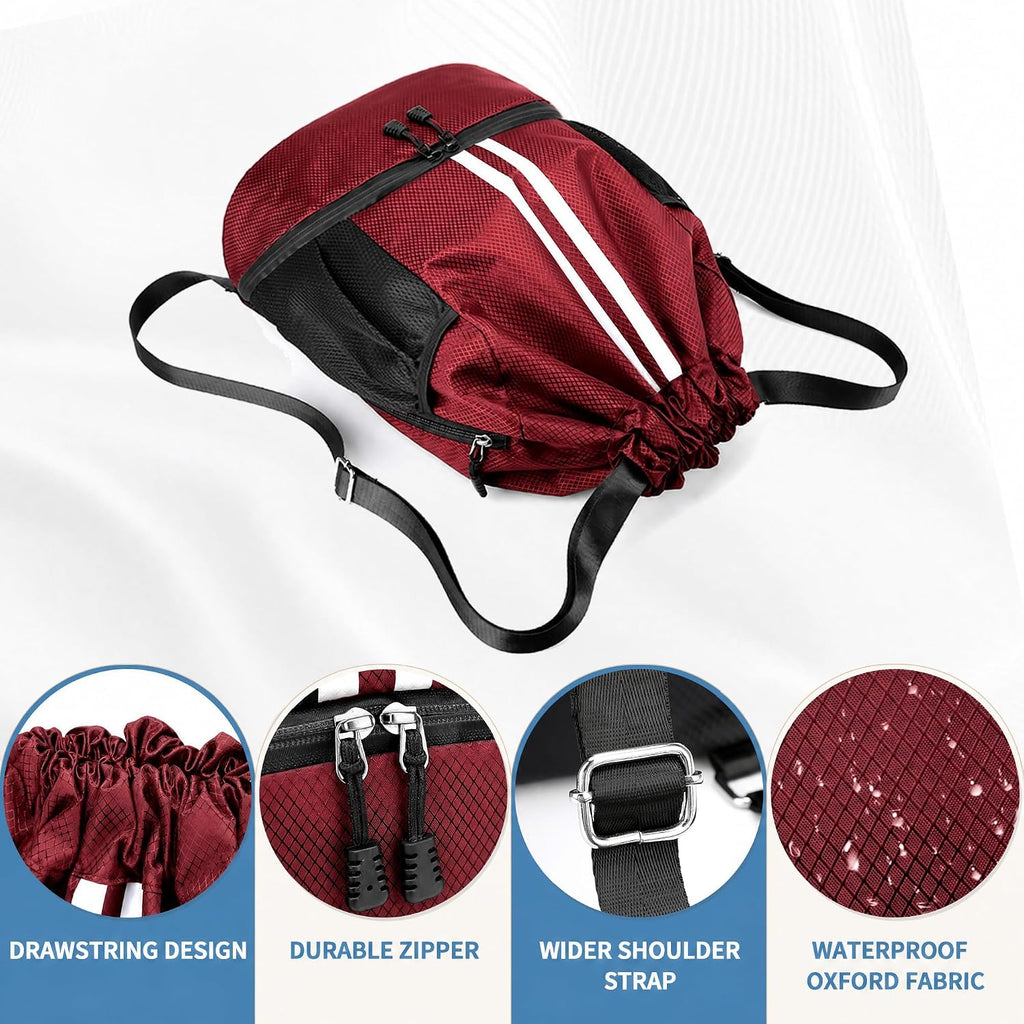 JELUTAR Drawstring Backpack Gym Bag with Shoes Compartment, Burgundy