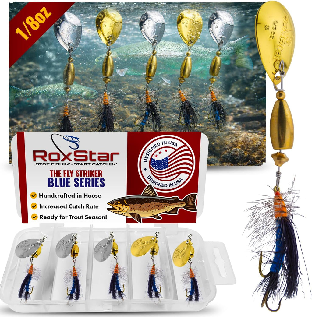 RoxStar Fly Strikers Blue Series - Hand-Crafted in The USA - Proven Nationwide Most Versatile Fishing Spinner for Bass, Trout, Pike, Steelhead- Stop Fishing Start Catching