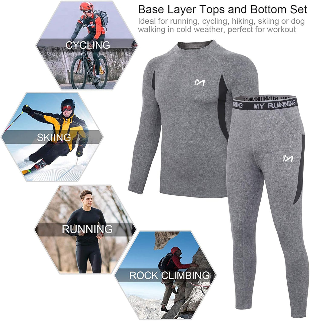 MEETYOO Thermal Underwear for Men, Winter Gear Long Johns Base Layer Top and Bottom Set for Skiing Running
