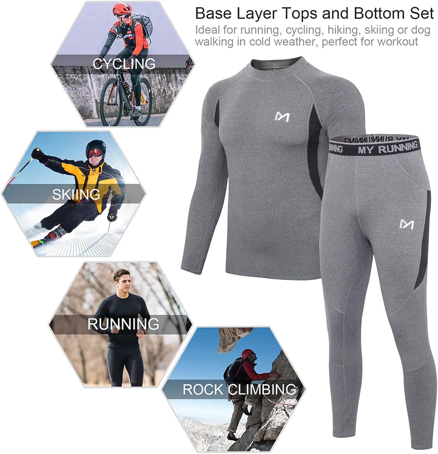 MEETYOO Thermal Underwear for Men, Winter Gear Long Johns Base Layer Top and Bottom Set for Skiing Running