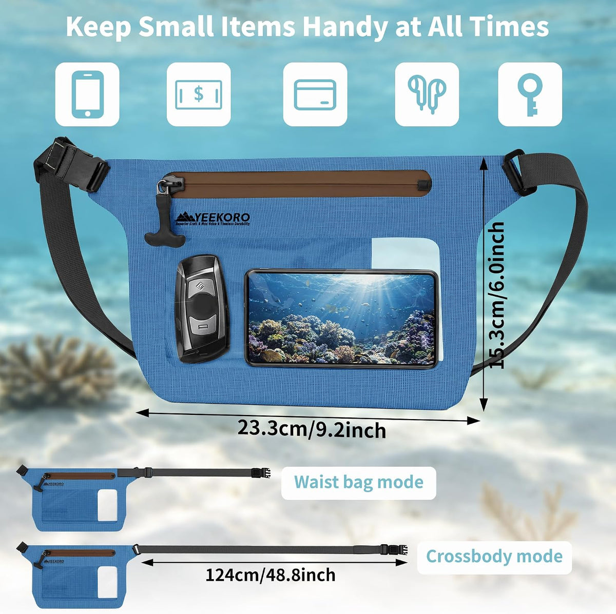 Phone Pouch, IPX8 Waterproof Reusable Fanny Pack,Large Dry Bag