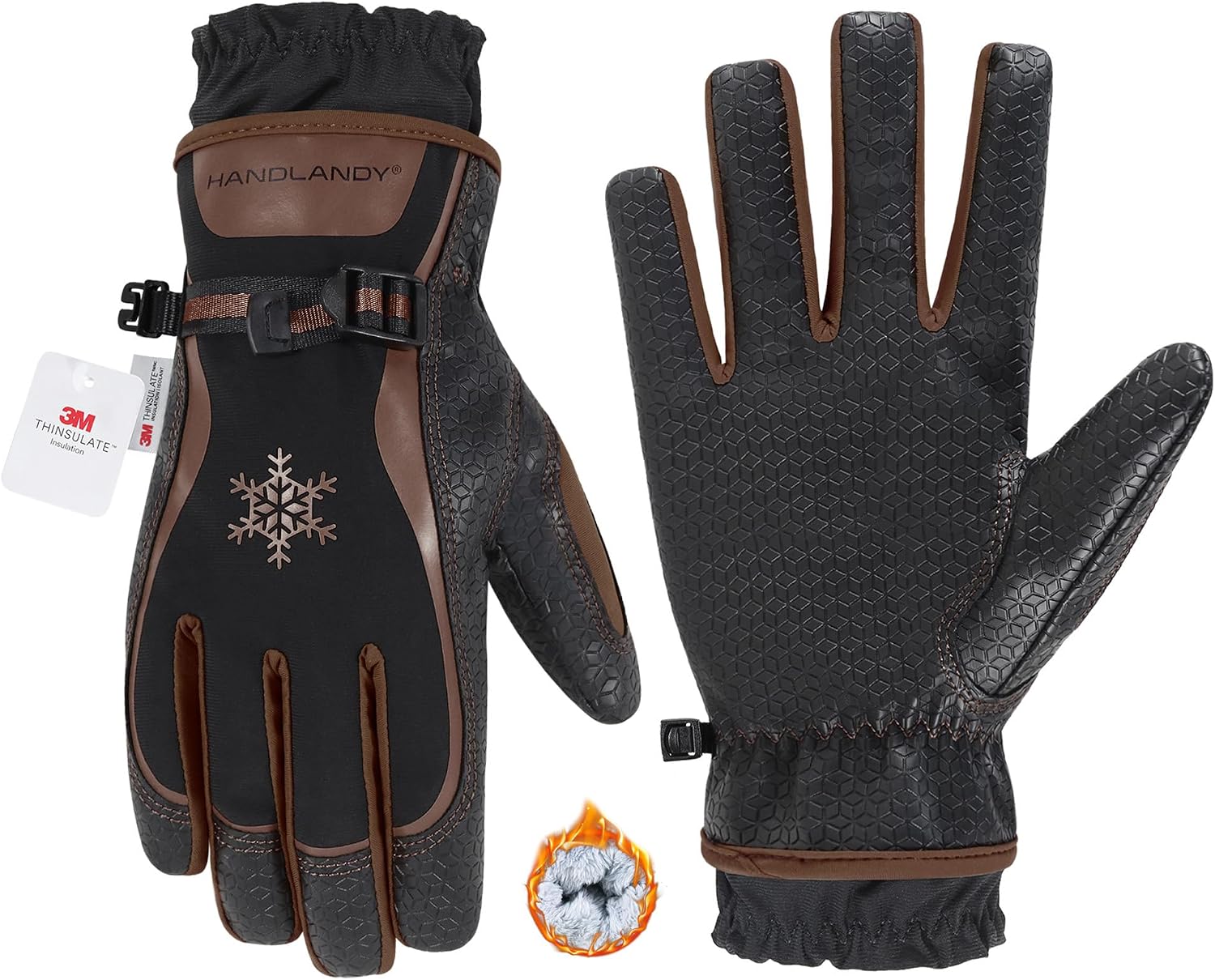 HANDLANDY Winter Work Gloves for Men Women, 3M Thinsulate Insulated Thermal Waterproof Skiing Hiking Cold Weather Gloves